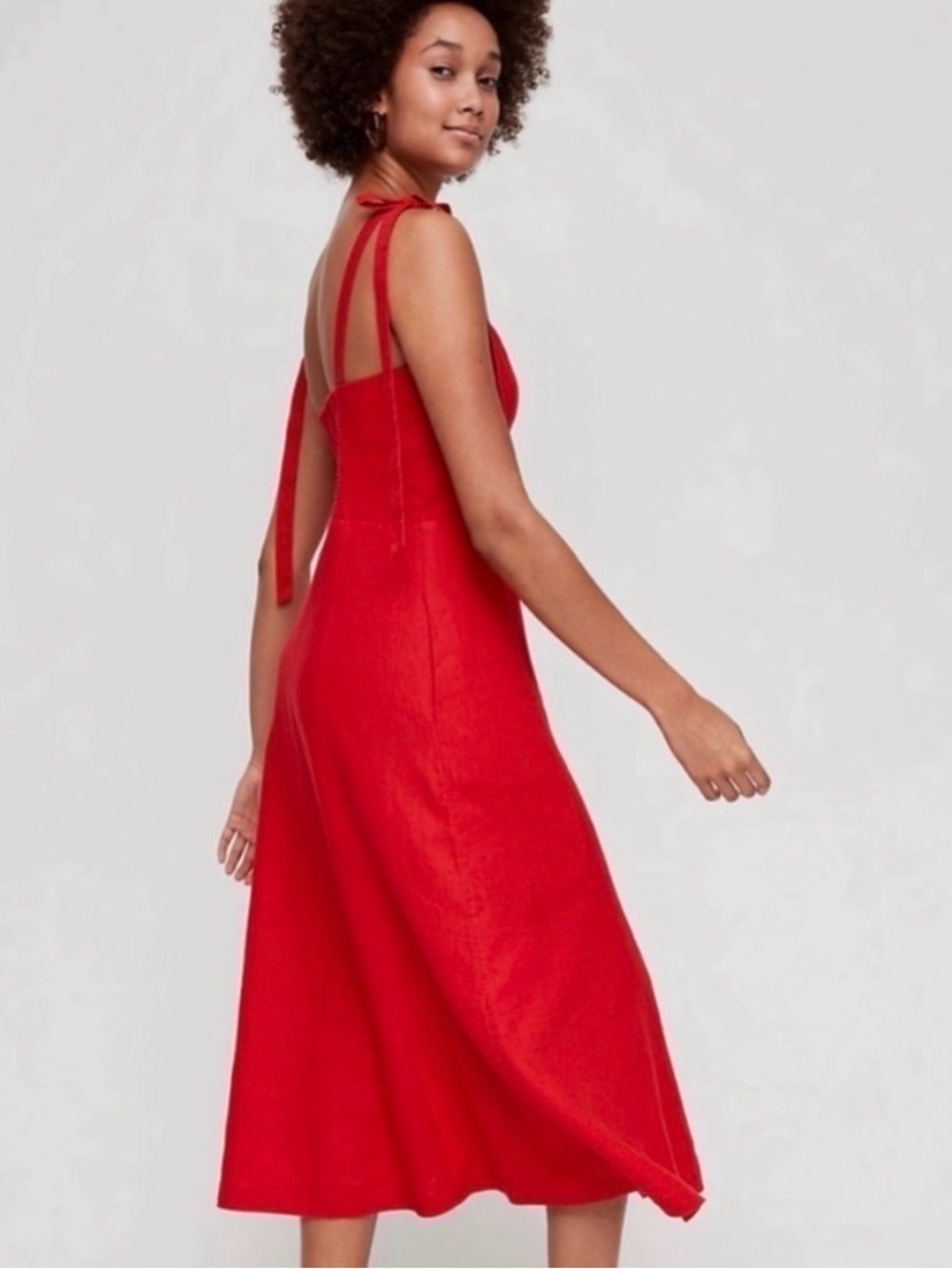 Aritzia Wilfred Size 2 Rosalie 100% Linen Button-Down Midi Dress - Red - Picture 2 of 8